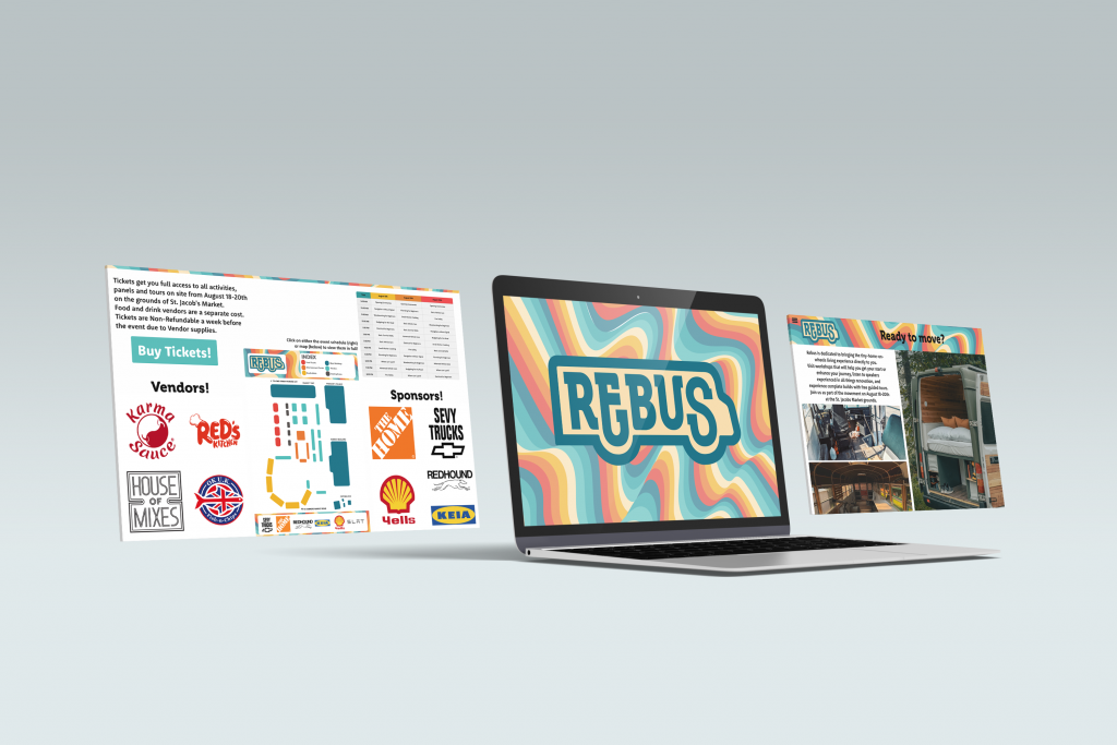 A mockup of the REBUS website.