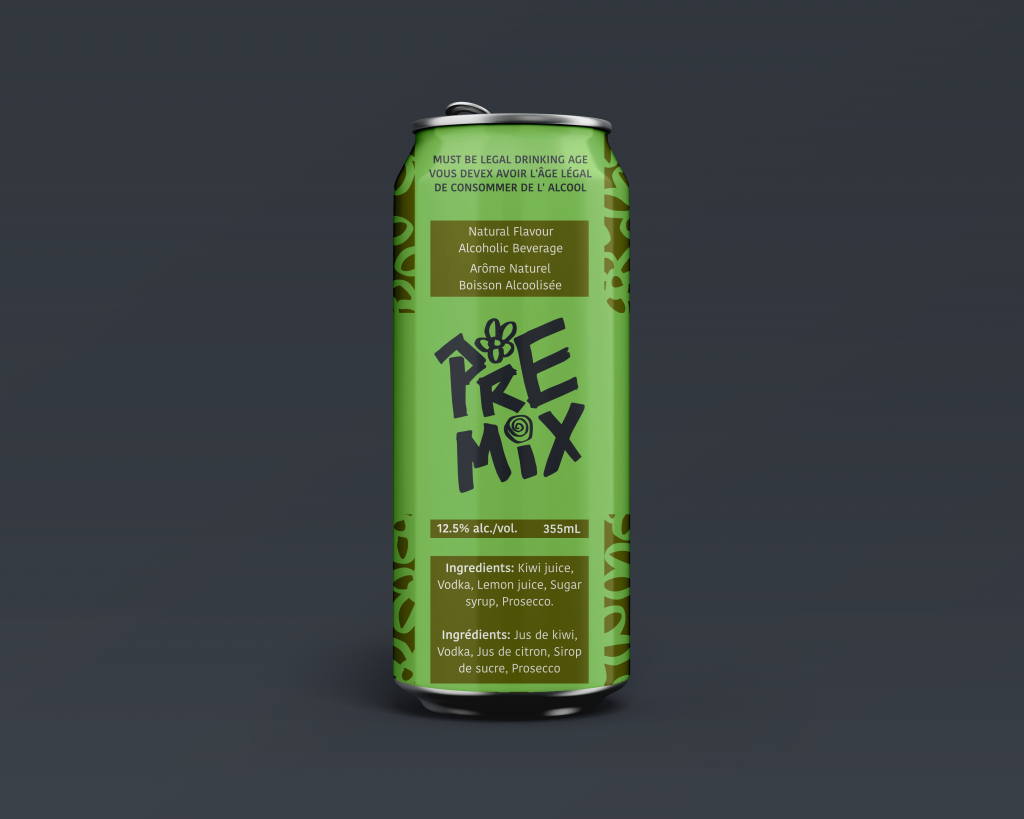 A green can in the middle of the frame, displaying the PRE-MIX logo