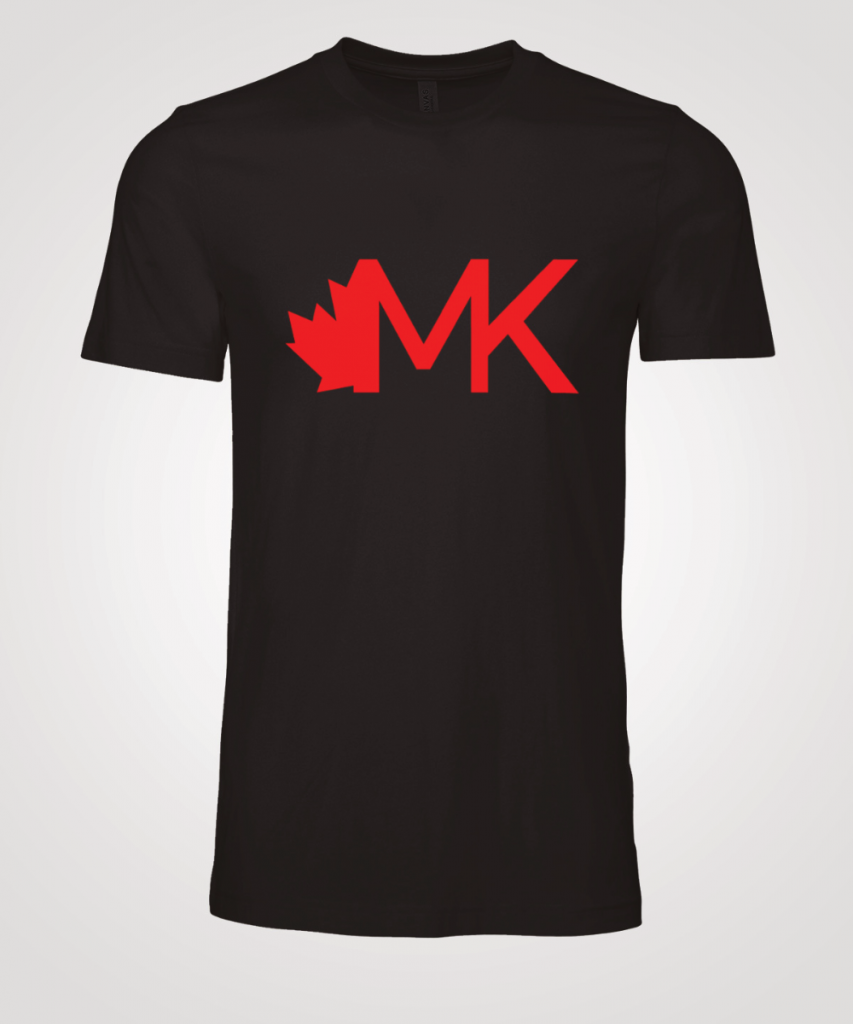 A black shirt with the Maple Kiddos logo in the middle