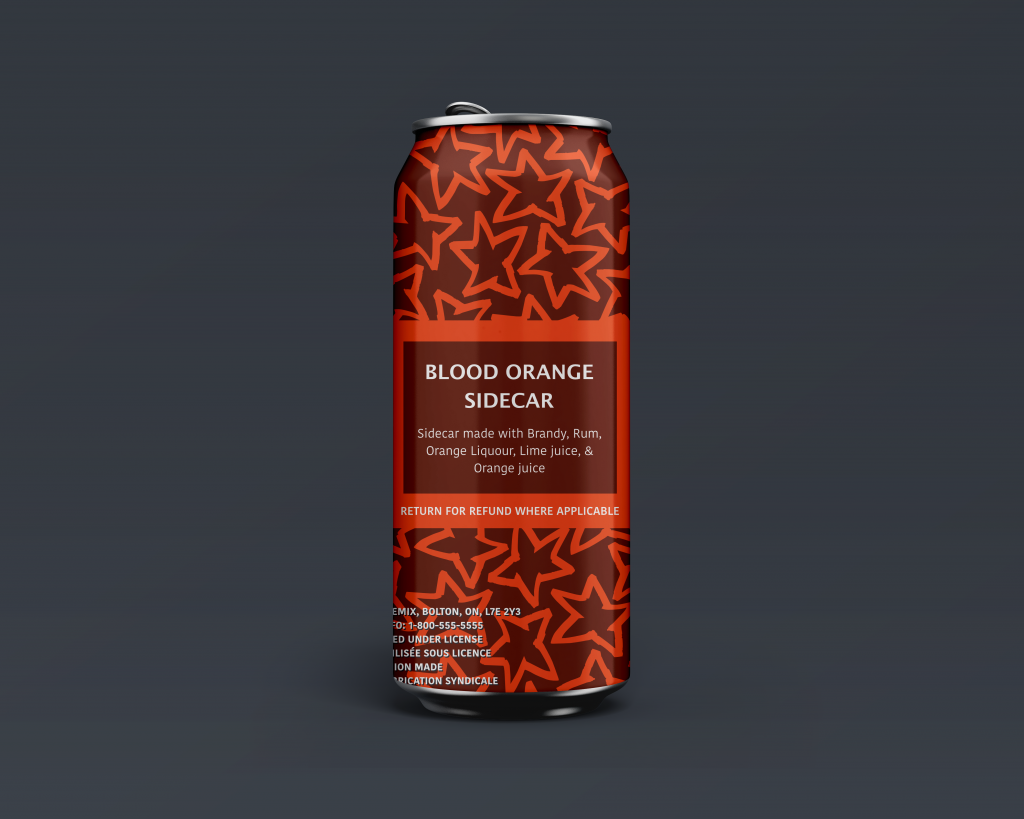 A red can in the middle of the frame, displaying the english copy on the can and the pattern on the can.